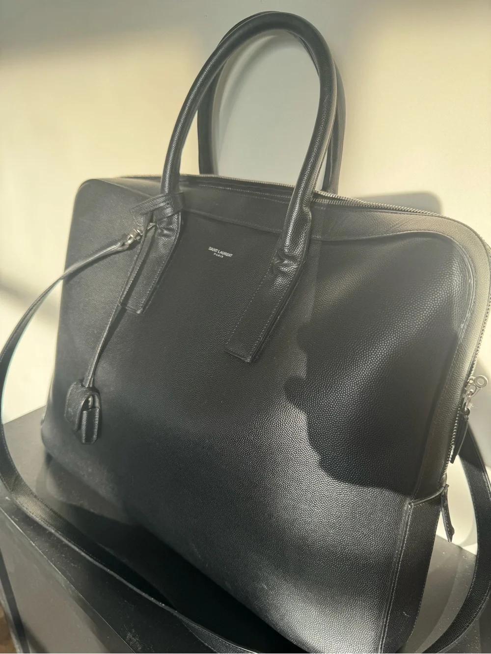 Saint Laurent Black Pebbled Leather Laptop Brief Bag
